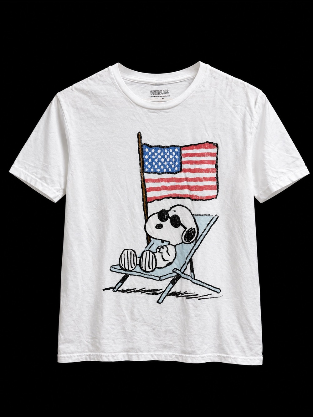 Peanuts Snoopy American Flag Graphic T-Shirt White Size Medium Patriotic Tee